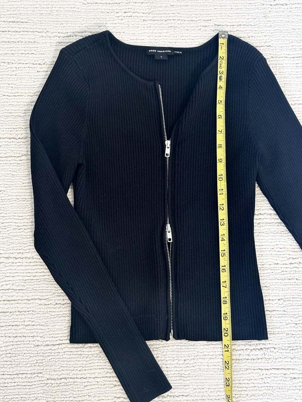 GOOD AMERICAN Virgo Rib Zip Front Sz L Black Sweater 90s Y2K Streetwear Goingout - Picture 8 of 15